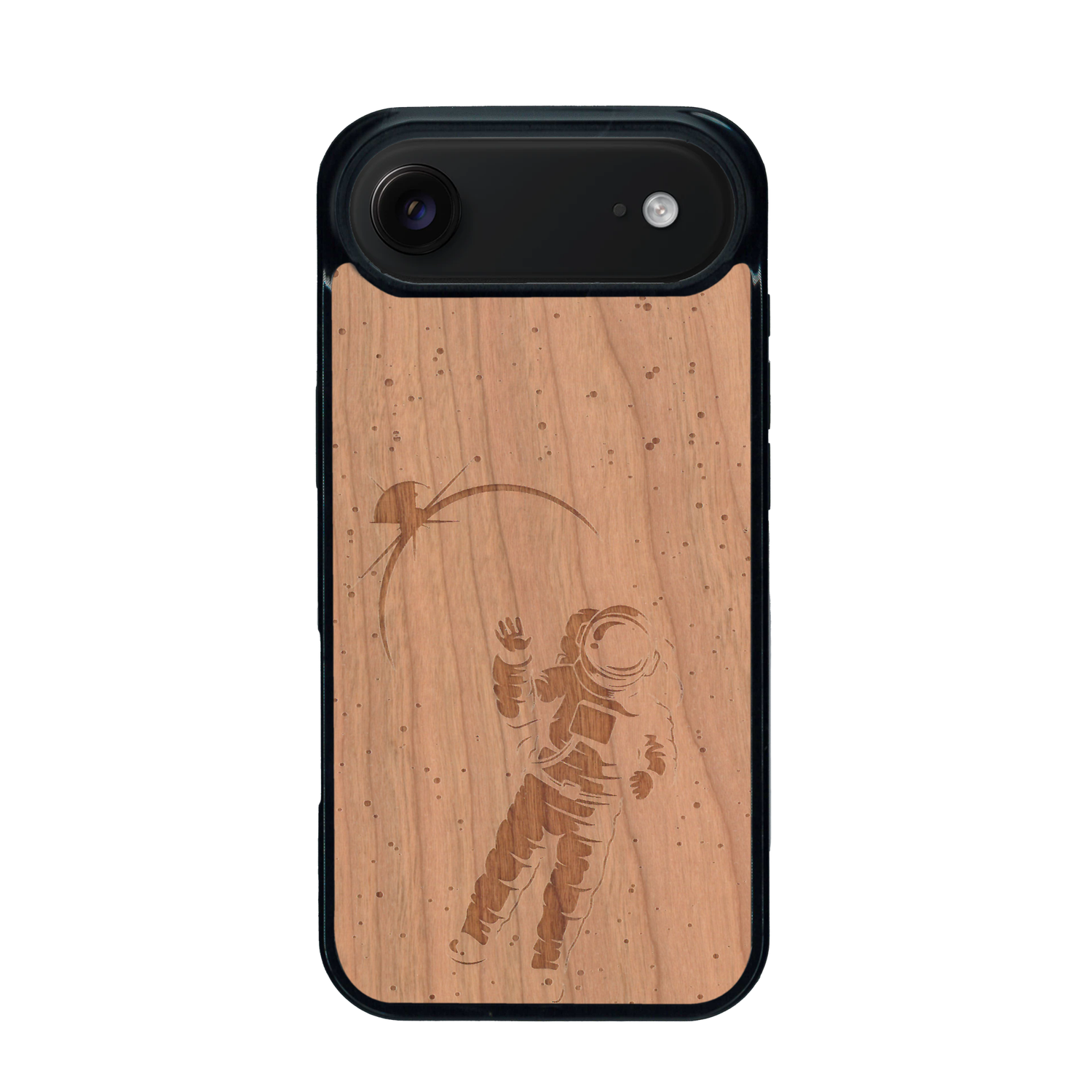 Coque de protection en bois véritable fabriquée en France pour iPhone 17 Air sur le thème des astronautes