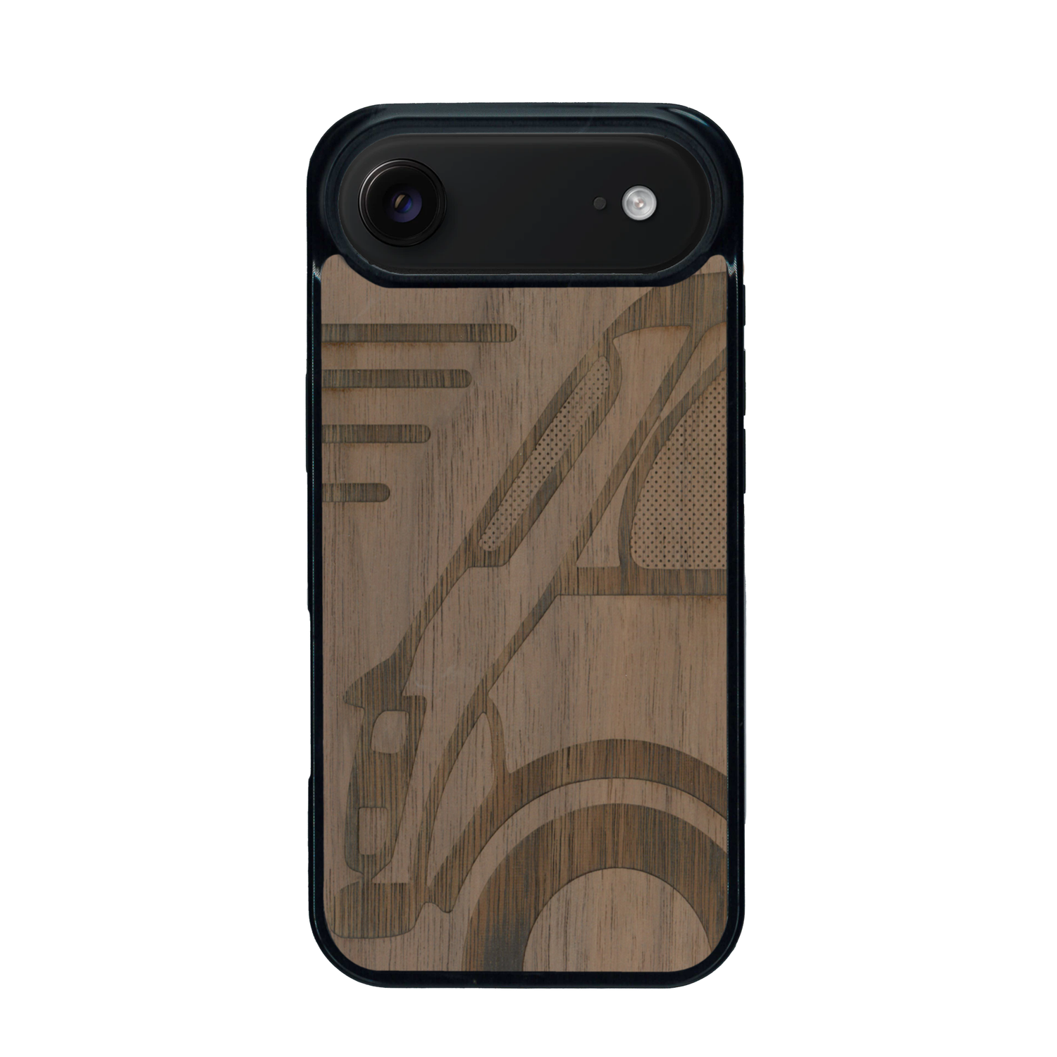 Coque de protection en bois véritable fabriquée en France pour iPhone 17 Air sur le thème de l'automobile avec une authentique Mini Cooper