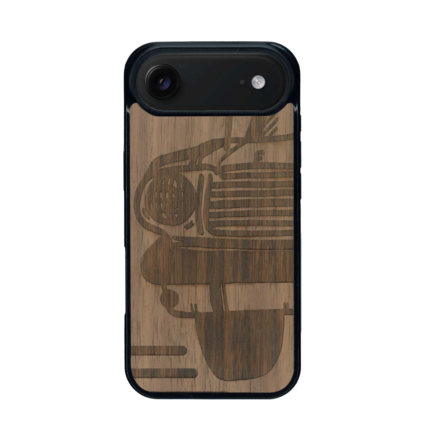 Coque de protection en bois véritable fabriquée en France pour iPhone 17 Air sur le thème de l'automobile avec une authentique Mustang