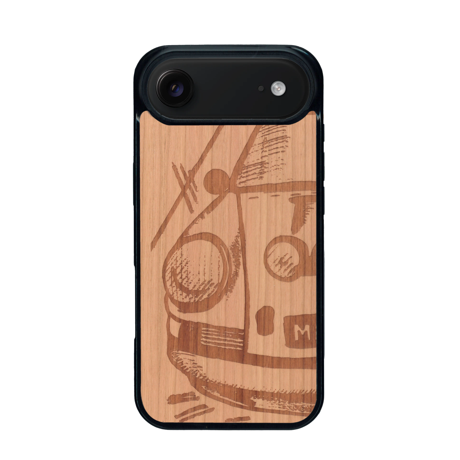 Coque de protection en bois véritable fabriquée en France pour iPhone 17 Air sur le thème de l'automobile avec une authentique Porsche