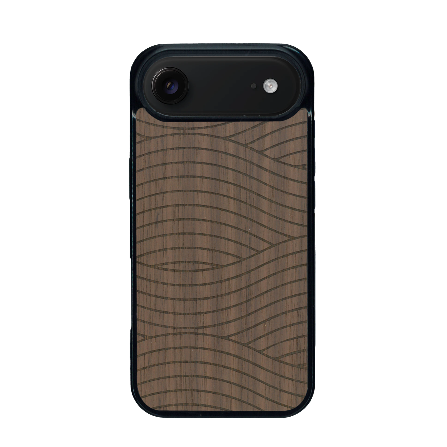Coque de protection en bois véritable fabriquée en France pour iPhone 17 Air avec un motif moderne et minimaliste sur le thème waves et wavy représentant les vagues de l'océan