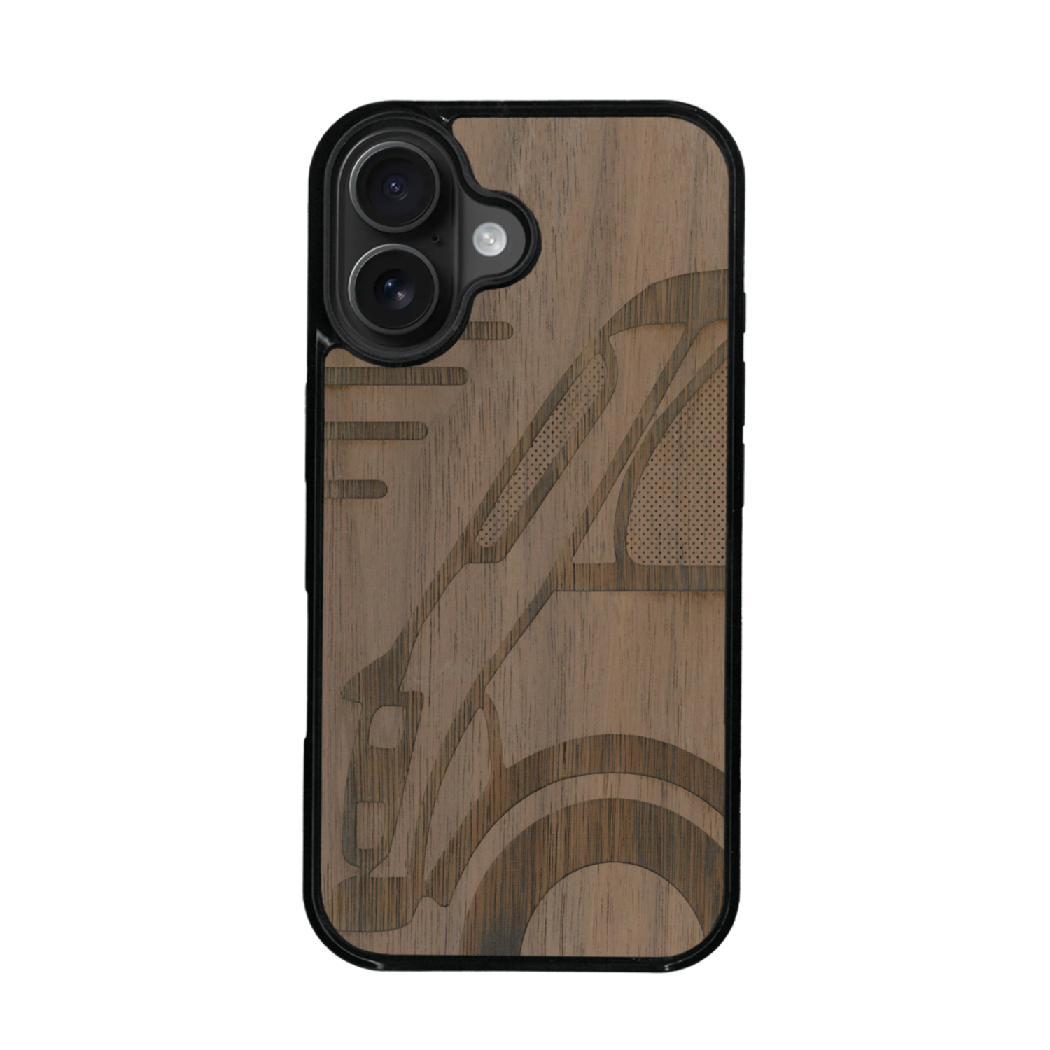 Coque de protection en bois véritable fabriquée en France pour iPhone 17 sur le thème de l'automobile avec une authentique Mini Cooper