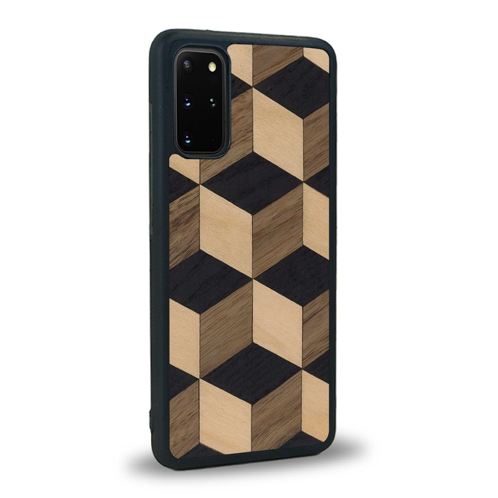 Coque de protection en bois véritable fabriquée en France pour Samsung S20 alliant plusieurs essences de bois pour représenter un classique intemporel de la marqueterie