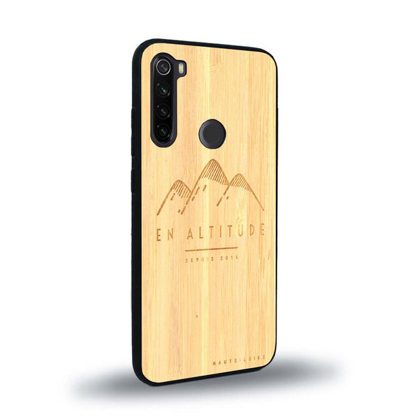 Coque de protection en bois véritable fabriquée en France pour Xiaomi Redmi Note 8T représentant des montagnes, sur le thème de la randonnée en pleine nature et du trail