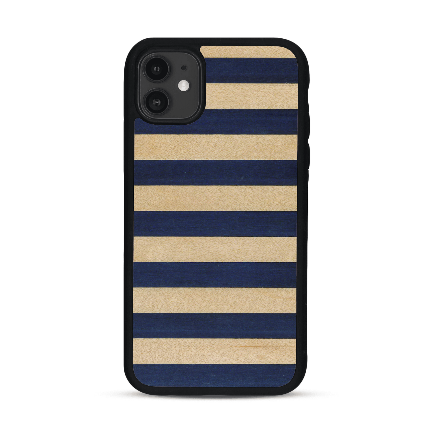 Coque de protection en bois véritable fabriquée en France pour  alliant plusieurs essences de bois pour représenter une marinière