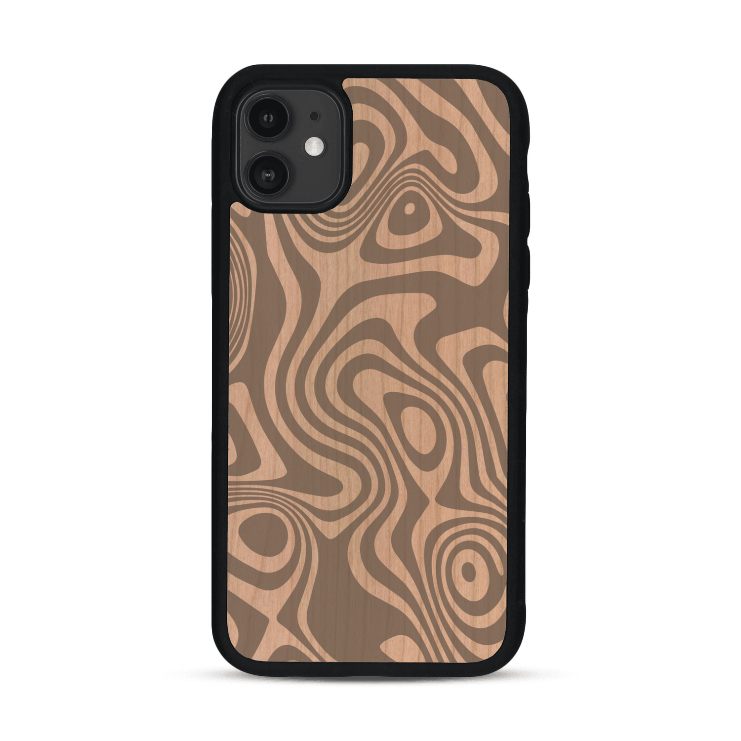 Coque de protection en bois véritable fabriquée en France pour  avec un motif abstrait représentant les mouvements de l'eau