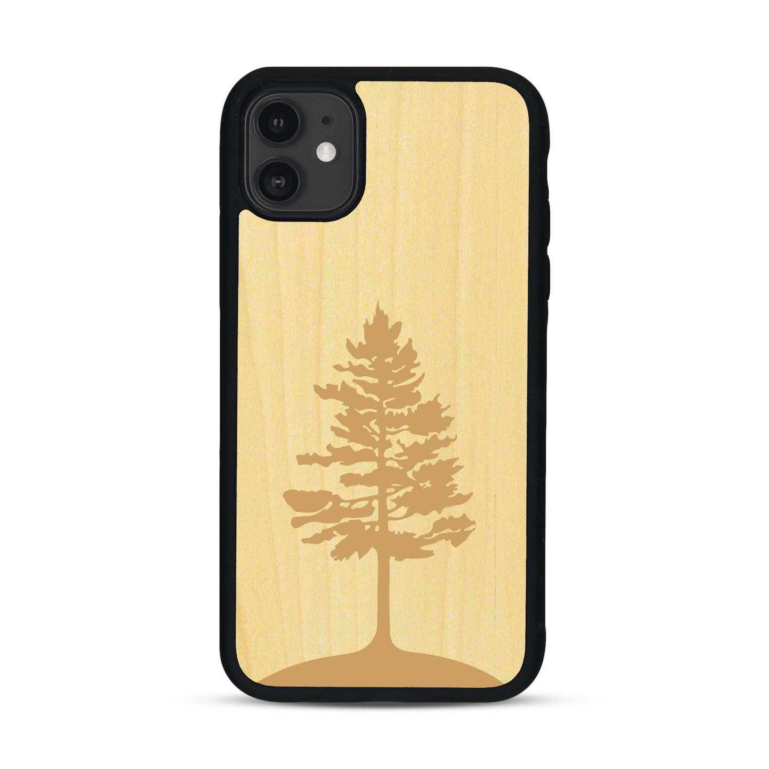 Coque de protection en bois véritable fabriquée en France pour  sur le thème de la nature, de la fôret et de l'écoresponsabilité avec une gravure représentant un arbre 