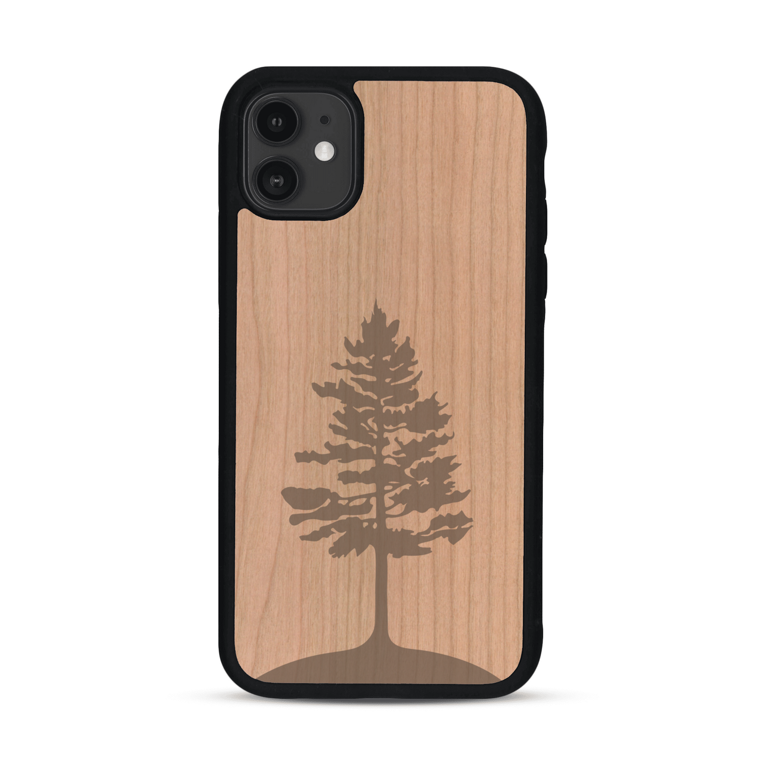 Coque de protection en bois véritable fabriquée en France pour  sur le thème de la nature, de la fôret et de l'écoresponsabilité avec une gravure représentant un arbre 