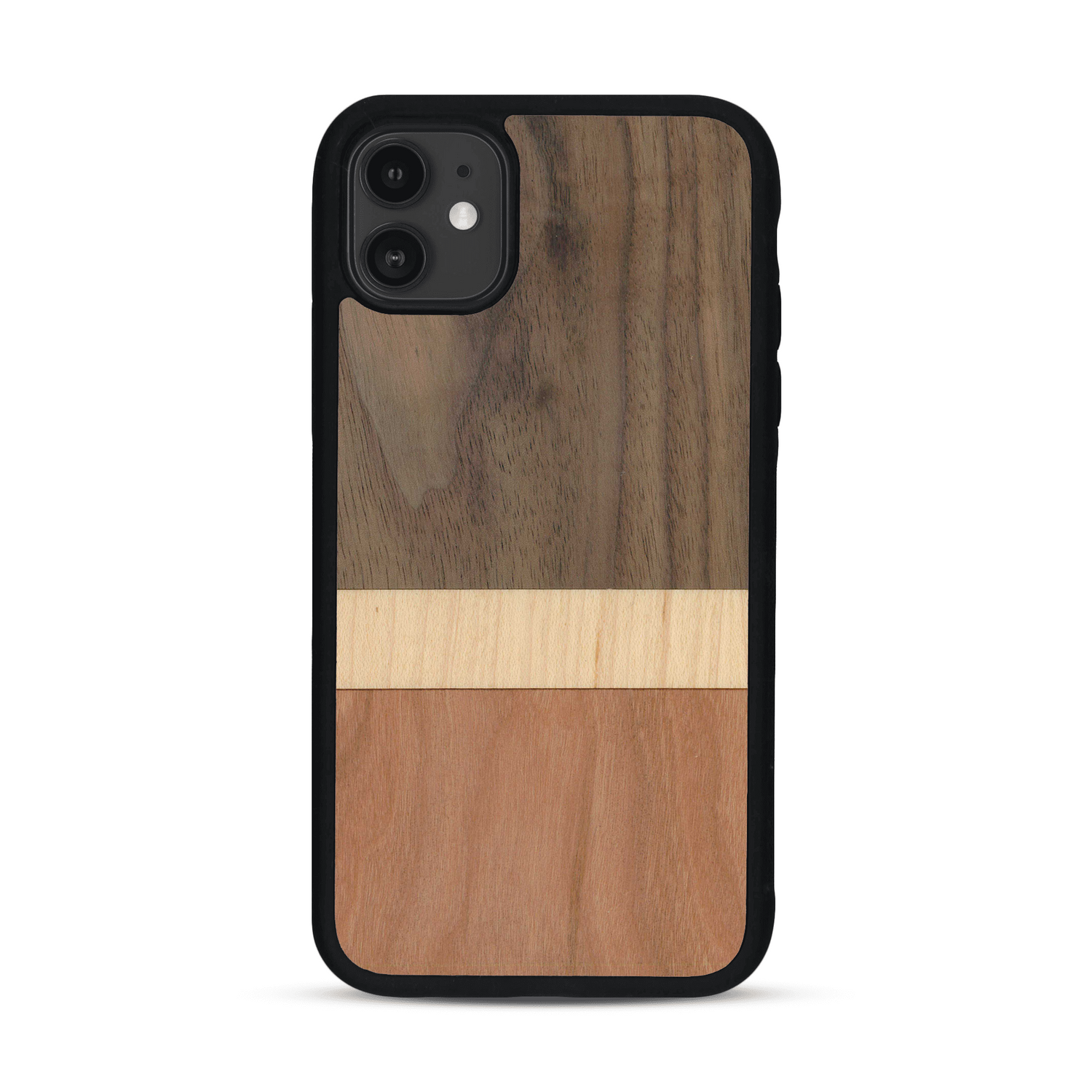 Coque de protection en bois véritable fabriquée en France pour  alliant des bandes horizontales de bambou, merisier et noyer