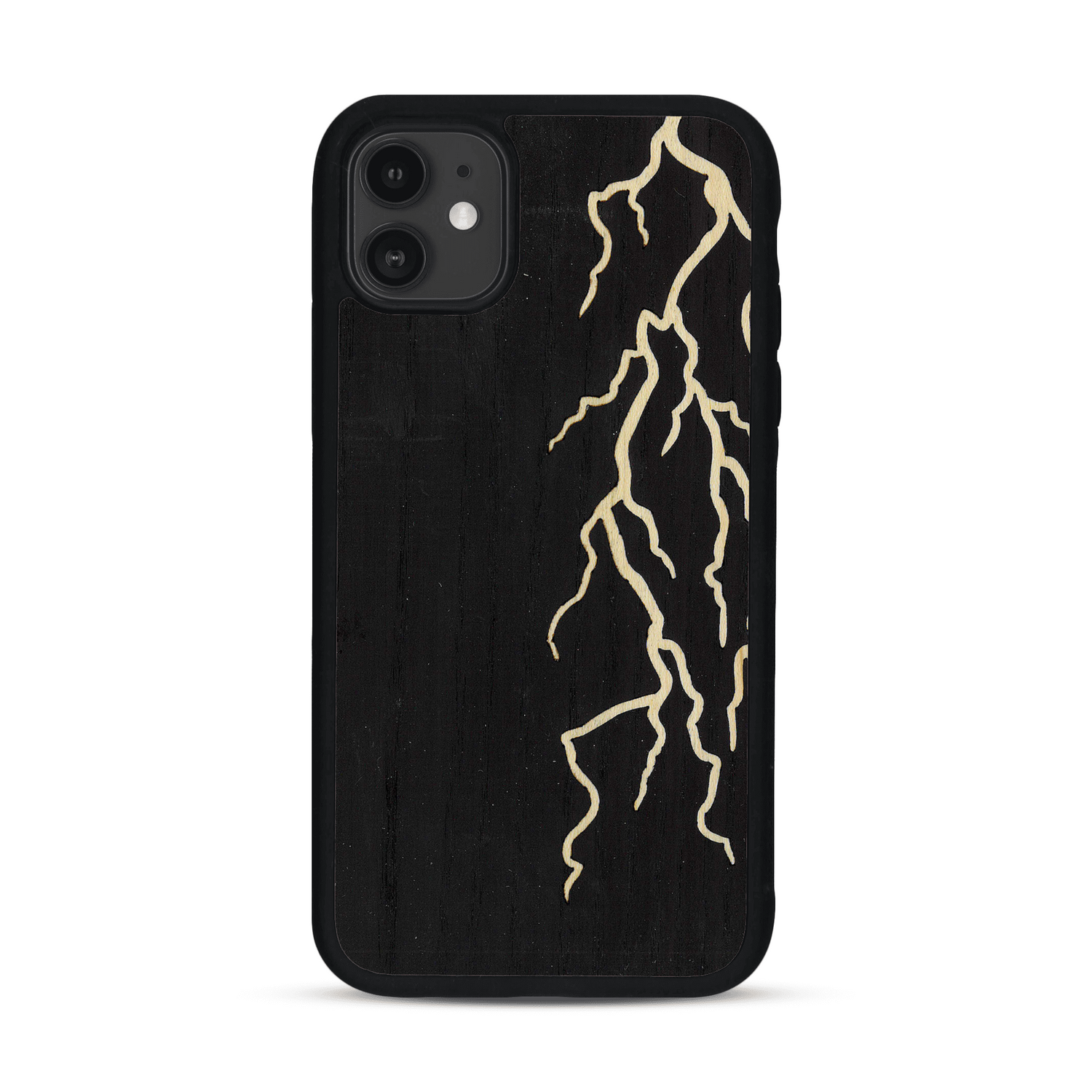Coque de protection en bois véritable fabriquée en France pour  alliant plusieurs essences de bois pour représenter un éclair divin