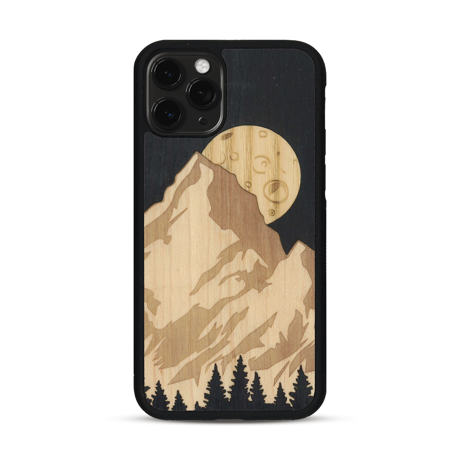 Coque de protection en bois véritable fabriquée en France pour  alliant plusieurs essences de bois pour représenter le mont Everest