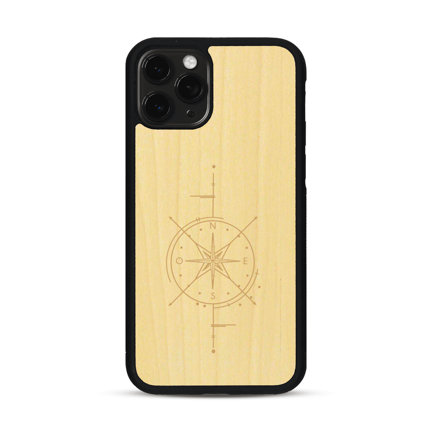 Coque de protection en bois véritable fabriquée en France pour  avec une gravure "rose des vents" sur le thème nautique et de l'océan qui s'inspire des boussoles de pirate
