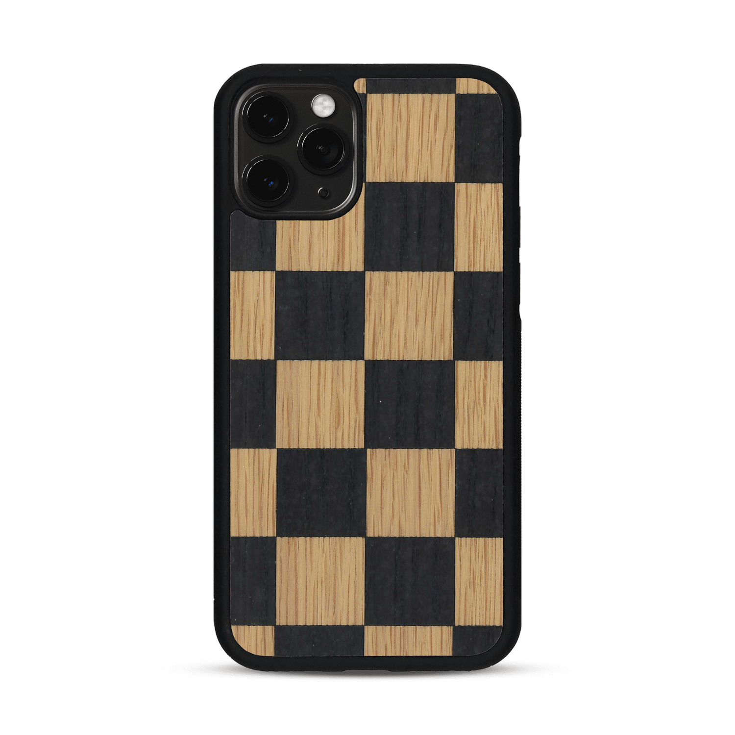 Coque de protection en bois véritable fabriquée en France pour  alliant plusieurs essences de bois pour représenter un damier