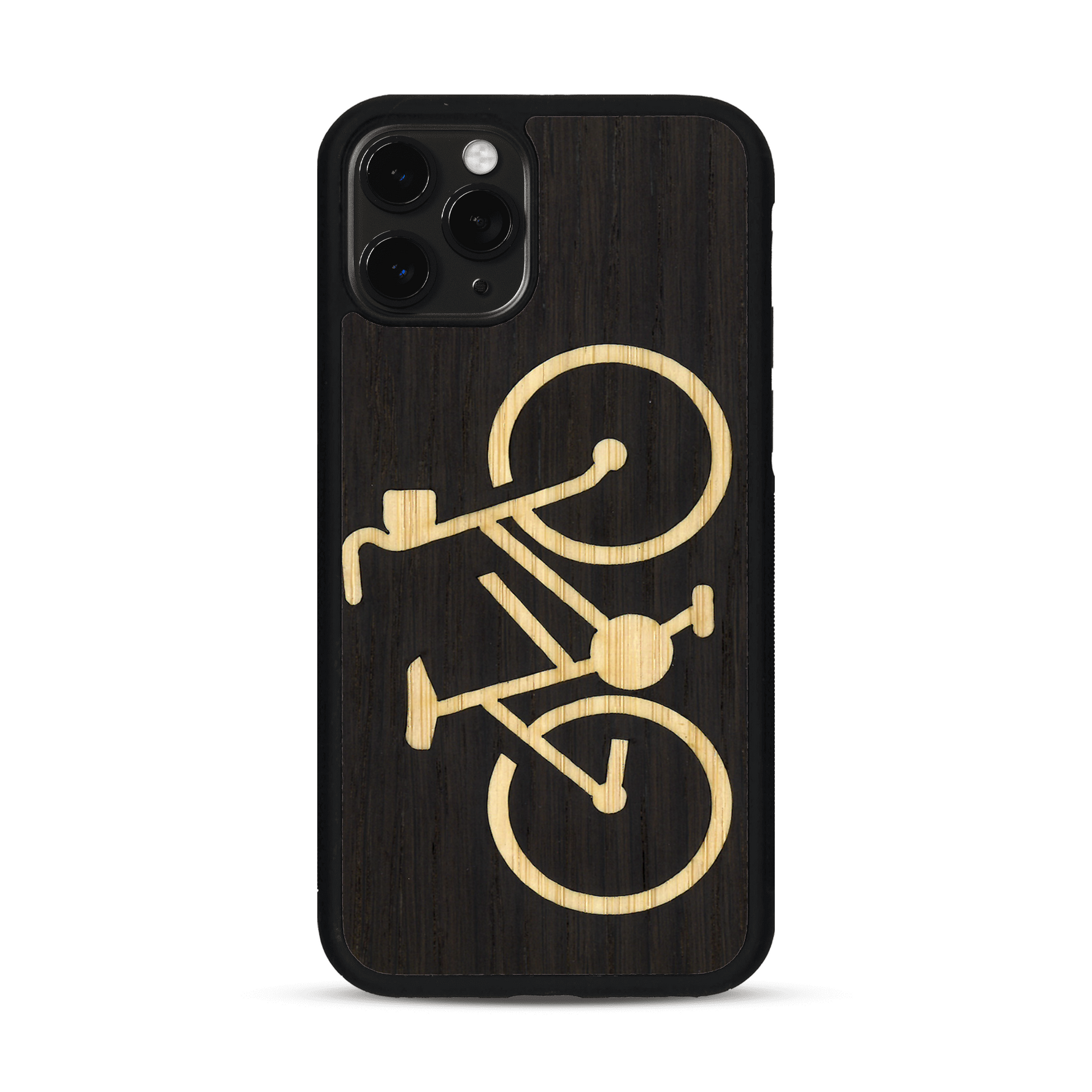 Coque de protection en bois véritable fabriquée en France pour  sur le theme du vélo et de l'outdoor qui allie du bambou et du chêne fumé représentant un vélo