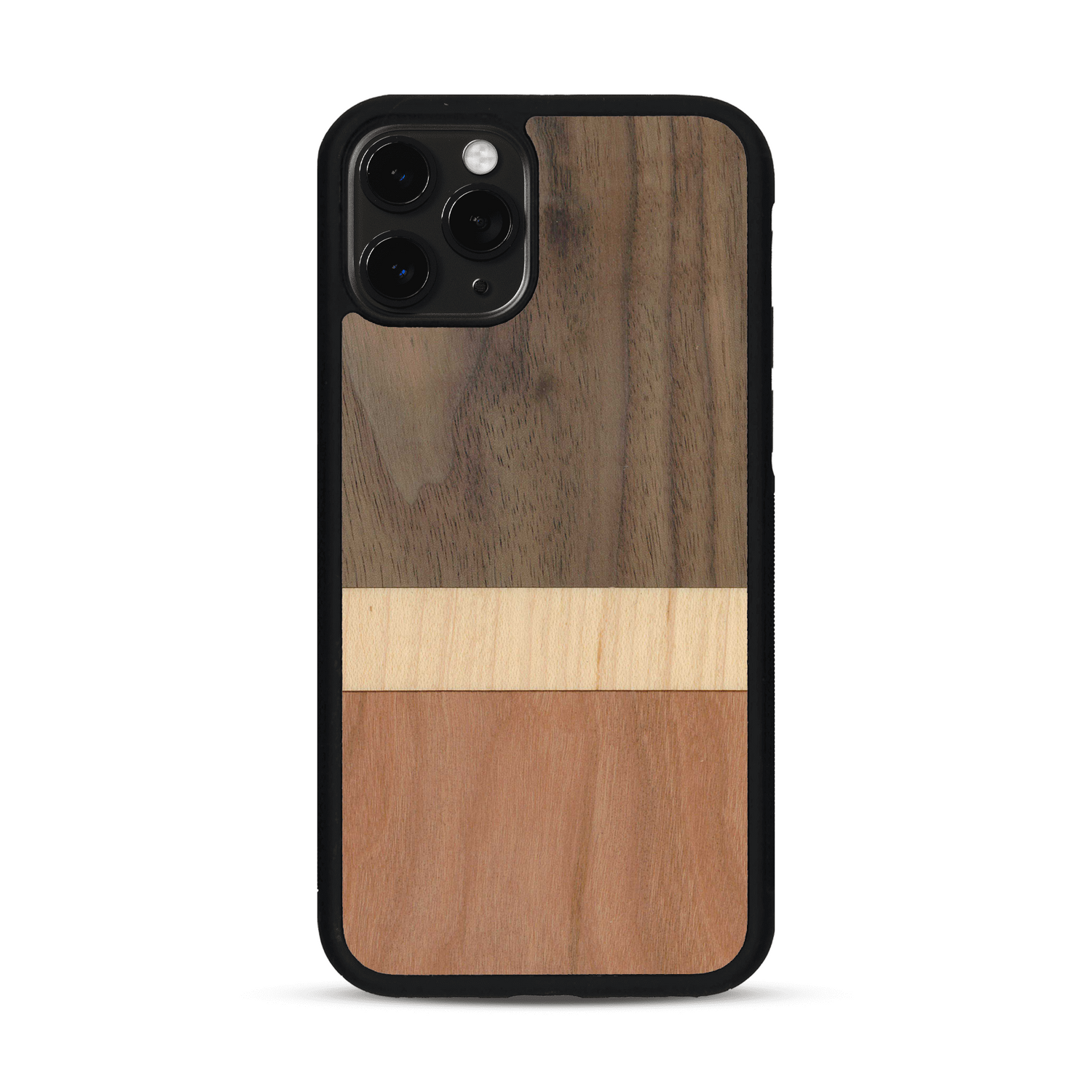 Coque de protection en bois véritable fabriquée en France pour  alliant des bandes horizontales de bambou, merisier et noyer