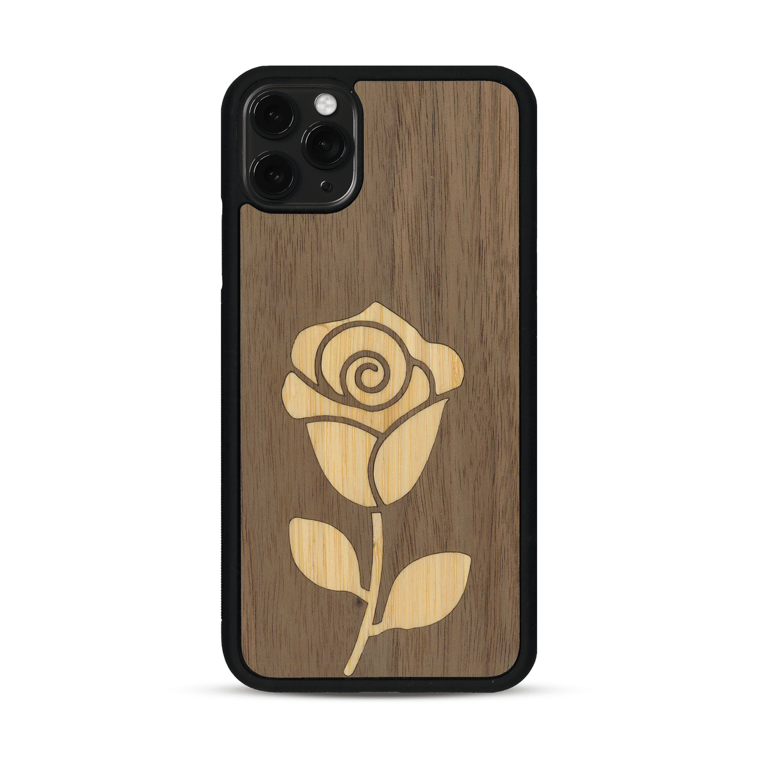 Coque de protection en bois véritable fabriquée en France pour  alliant plusieurs essences de bois pour représenter une rose