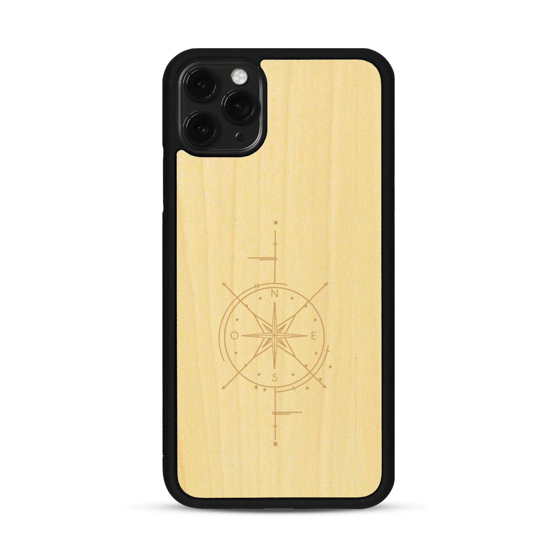 Coque de protection en bois véritable fabriquée en France pour  avec une gravure "rose des vents" sur le thème nautique et de l'océan qui s'inspire des boussoles de pirate