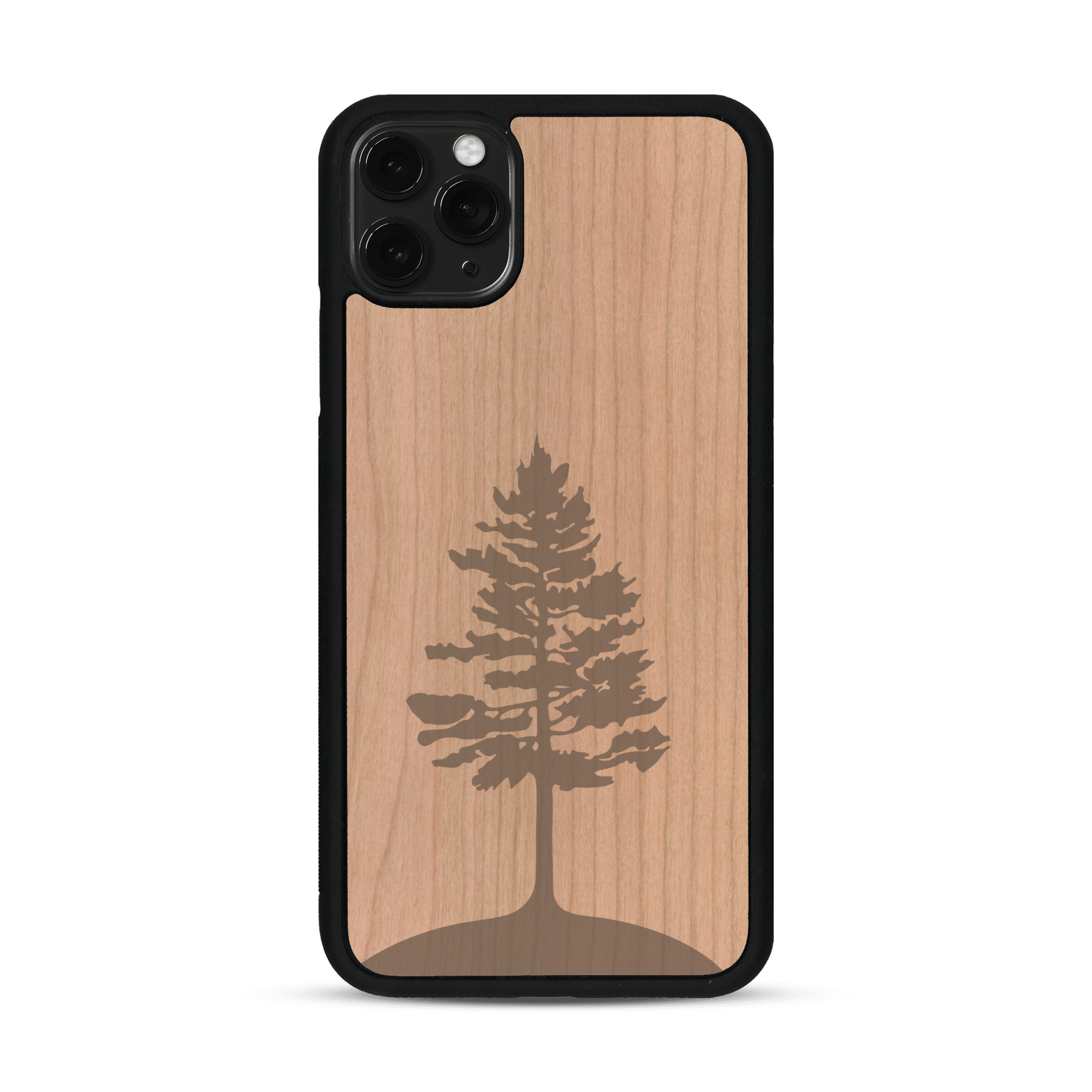 Coque de protection en bois véritable fabriquée en France pour  sur le thème de la nature, de la fôret et de l'écoresponsabilité avec une gravure représentant un arbre 