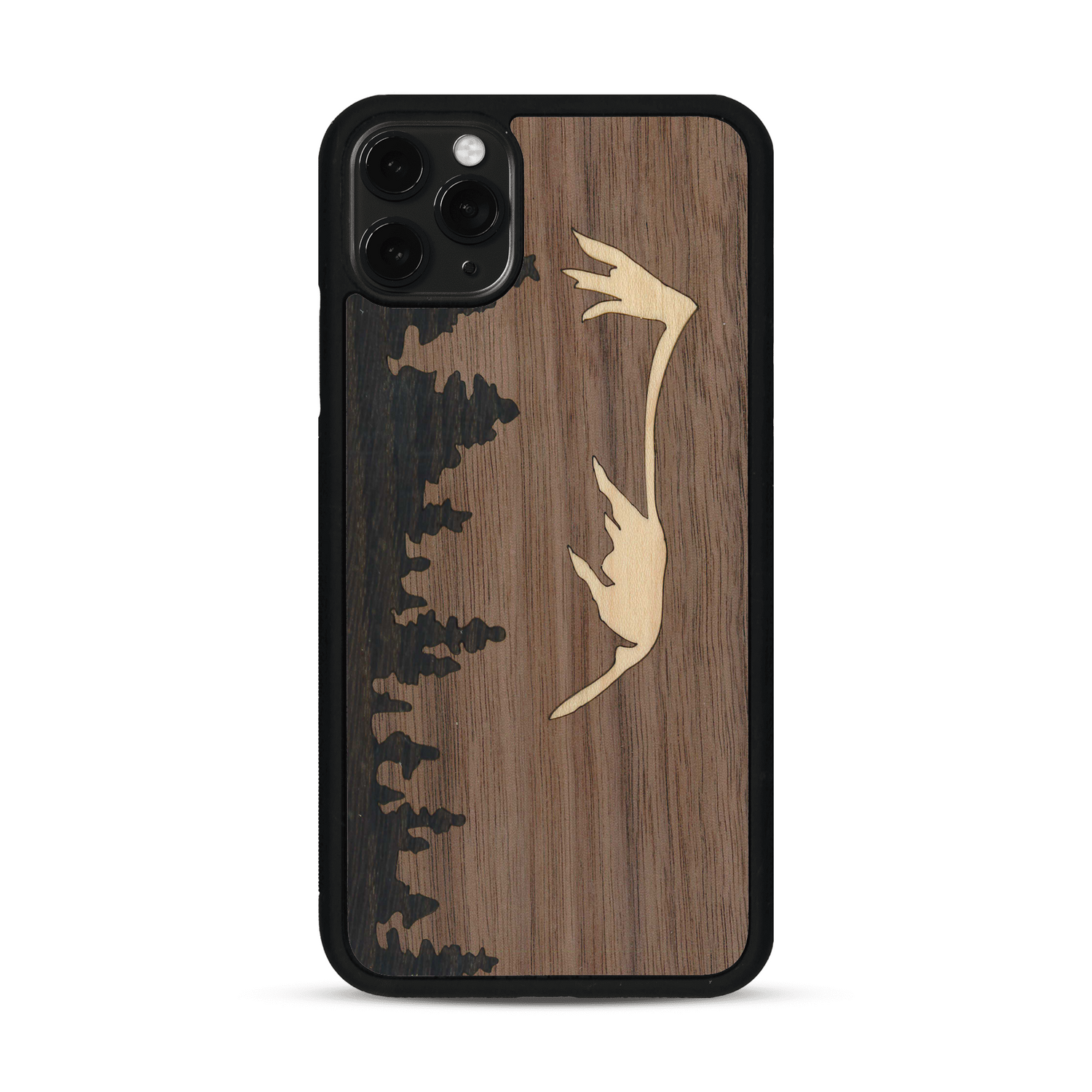 Coque de protection en bois véritable fabriquée en France pour  sur le thème de la nature et de la montagne qui allie du chêne fumé, du noyer et du bambou représentant le mont mézenc