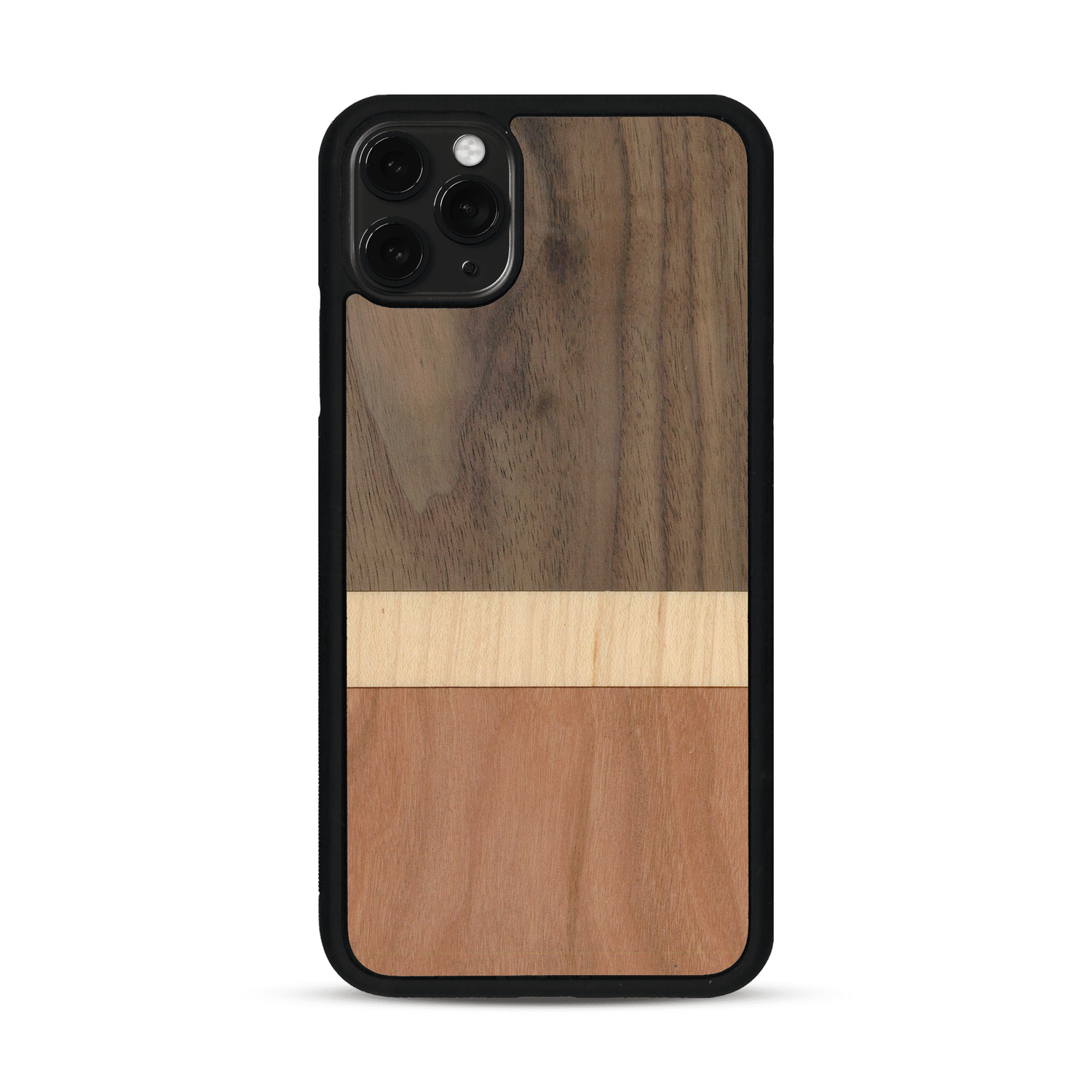 Coque de protection en bois véritable fabriquée en France pour  alliant des bandes horizontales de bambou, merisier et noyer