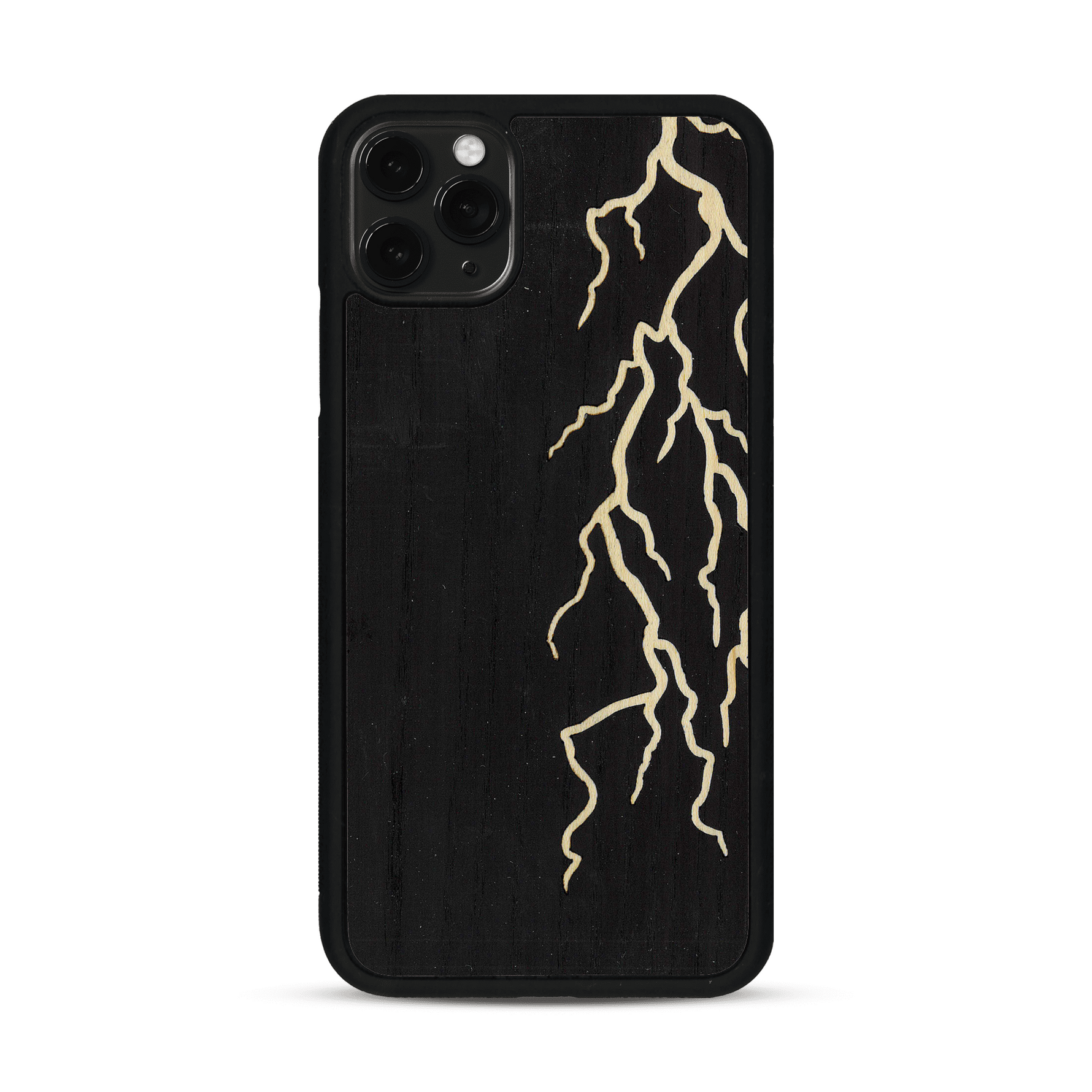 Coque de protection en bois véritable fabriquée en France pour  alliant plusieurs essences de bois pour représenter un éclair divin