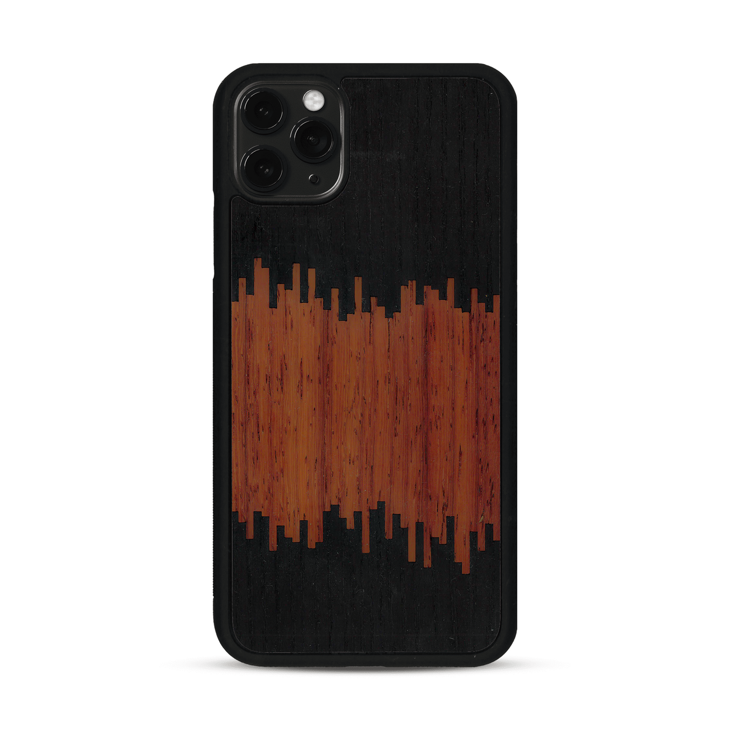 Coque de protection en bois véritable fabriquée en France pour  alliant plusieurs essences de bois pour représenter du magma en fusion