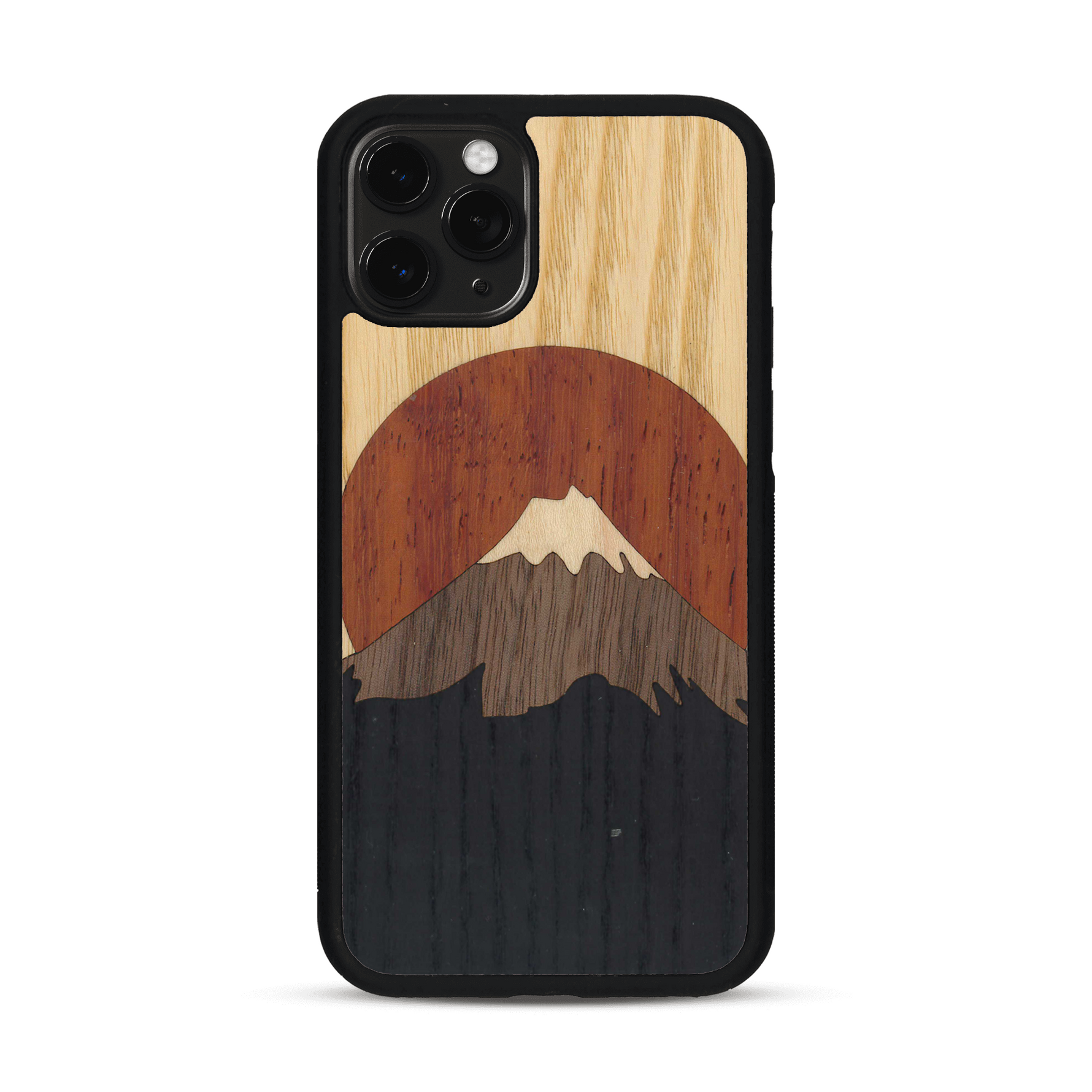 Coque de protection en bois véritable fabriquée en France pour  alliant plusieurs essences de bois pour représenter le mont Fuji