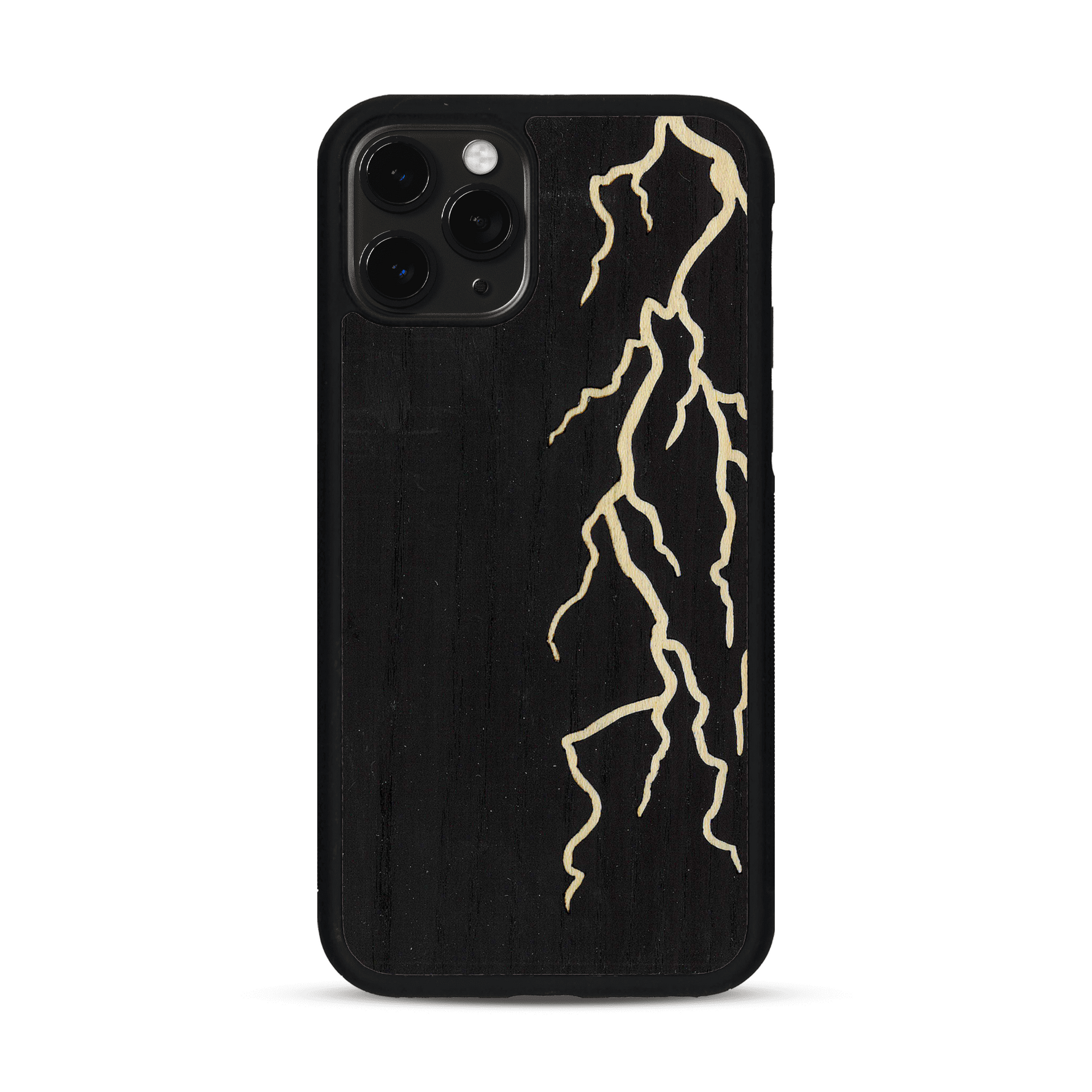 Coque de protection en bois véritable fabriquée en France pour  alliant plusieurs essences de bois pour représenter un éclair divin