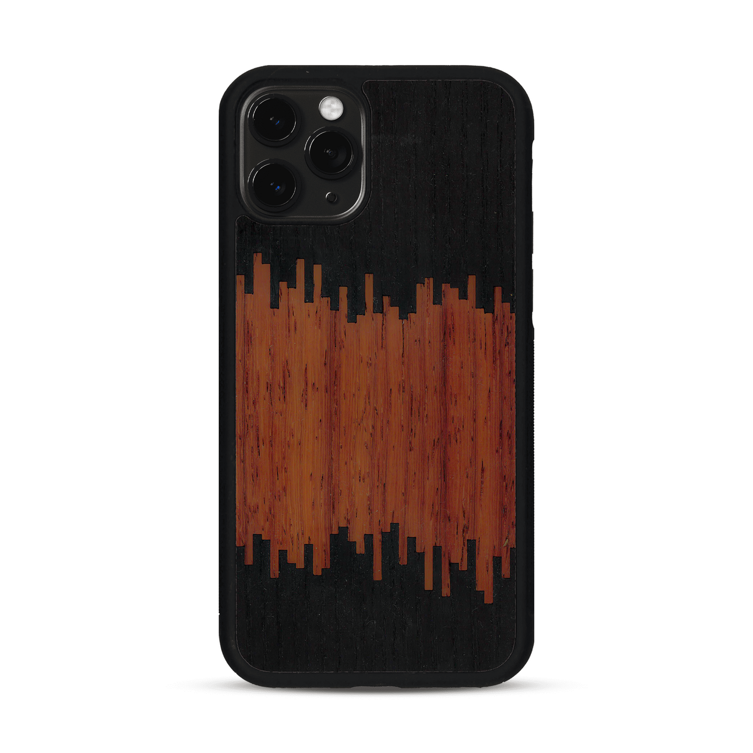 Coque de protection en bois véritable fabriquée en France pour  alliant plusieurs essences de bois pour représenter du magma en fusion