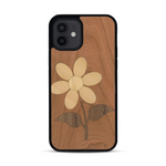 Coque de protection en bois véritable fabriquée en France pour  alliant plusieurs essences de bois pour représenter une marguerite