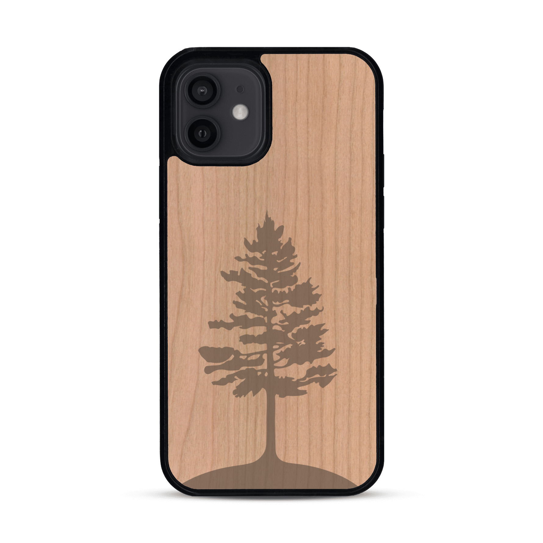 Coque de protection en bois véritable fabriquée en France pour  sur le thème de la nature, de la fôret et de l'écoresponsabilité avec une gravure représentant un arbre 