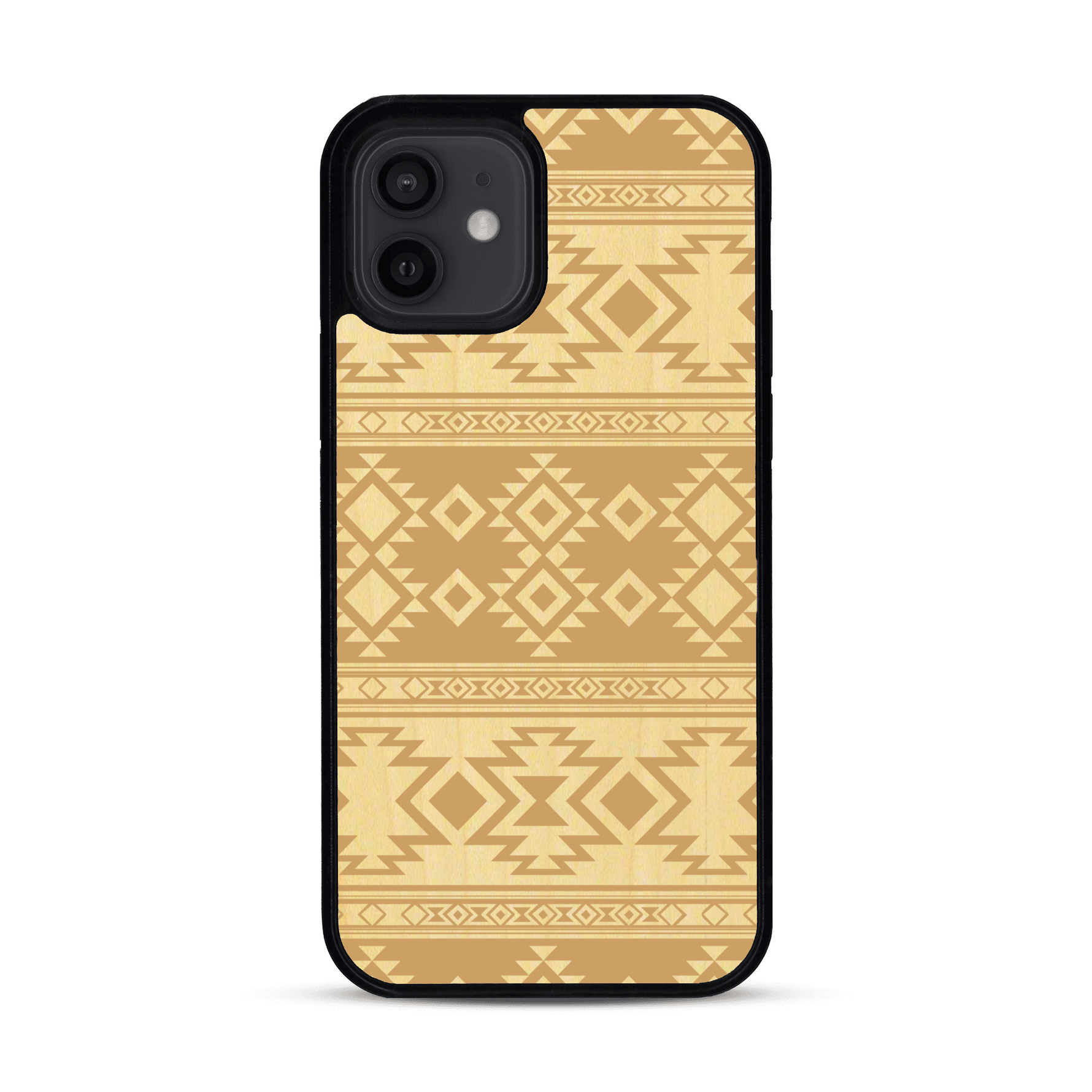 Coque de protection en bois véritable fabriquée en France pour  avec des motifs géométriques s'inspirant des temples aztèques, mayas et incas