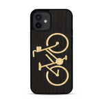 Coque de protection en bois véritable fabriquée en France pour  sur le theme du vélo et de l'outdoor qui allie du bambou et du chêne fumé représentant un vélo