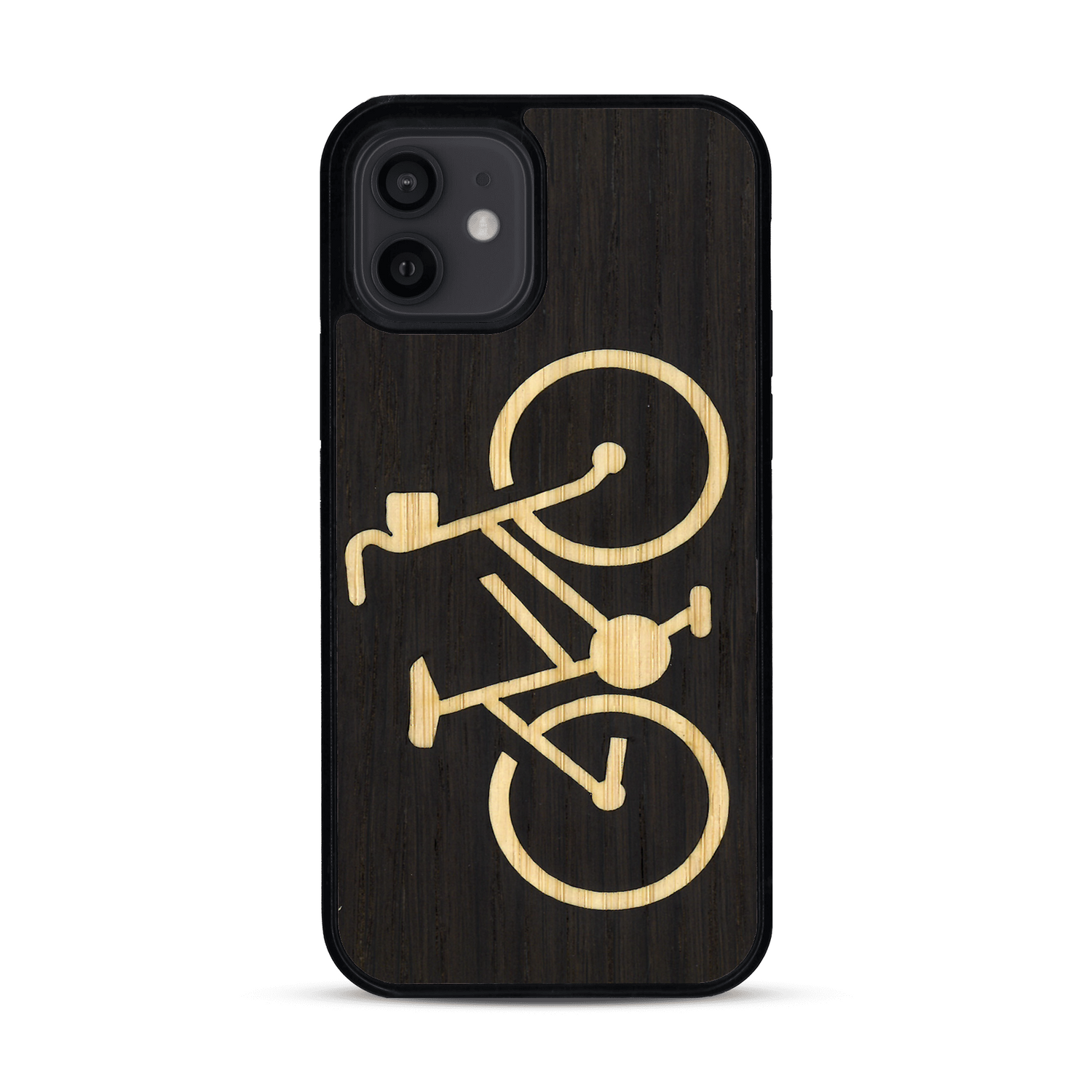 Coque de protection en bois véritable fabriquée en France pour  sur le theme du vélo et de l'outdoor qui allie du bambou et du chêne fumé représentant un vélo