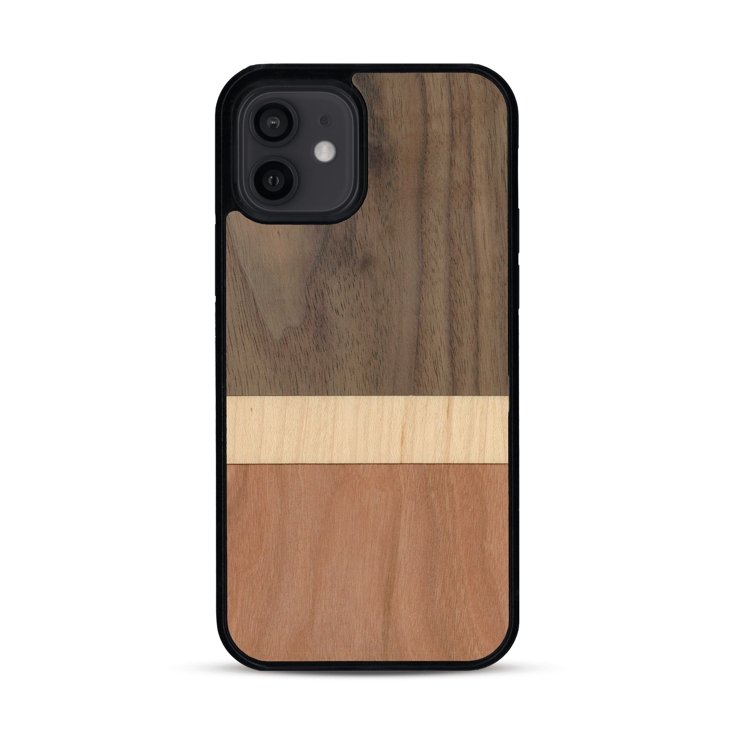 Coque de protection en bois véritable fabriquée en France pour  alliant des bandes horizontales de bambou, merisier et noyer