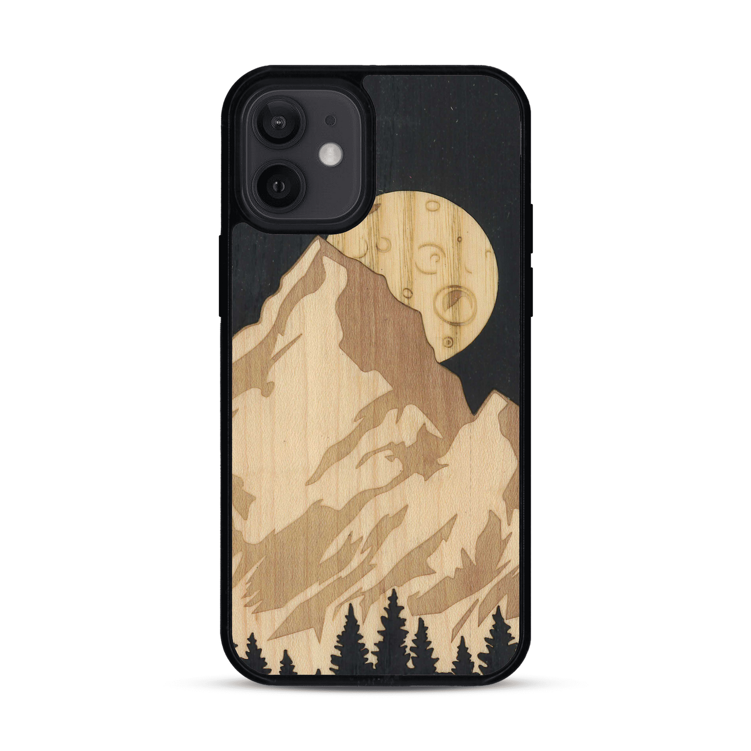 Coque de protection en bois véritable fabriquée en France pour  alliant plusieurs essences de bois pour représenter le mont Everest