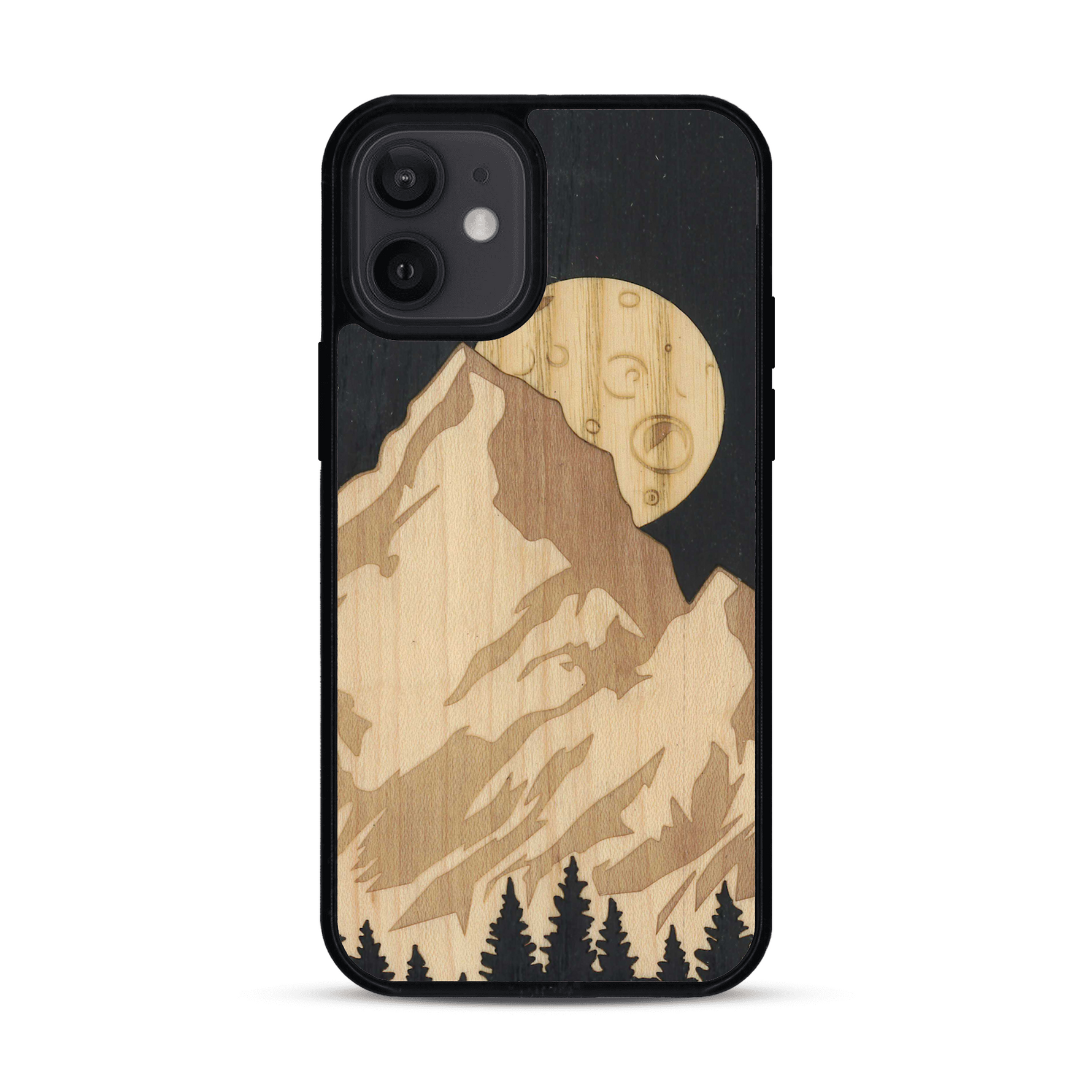 Coque de protection en bois véritable fabriquée en France pour  alliant plusieurs essences de bois pour représenter le mont Everest