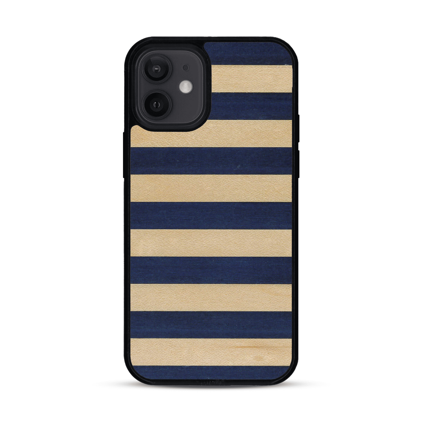 Coque de protection en bois véritable fabriquée en France pour  alliant plusieurs essences de bois pour représenter une marinière