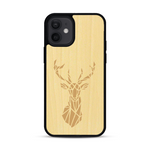 Coque de protection en bois véritable fabriquée en France pour  sur le thème de la nature et des animaux représentant une tête de cerf gométrique avec un design moderne et minimaliste