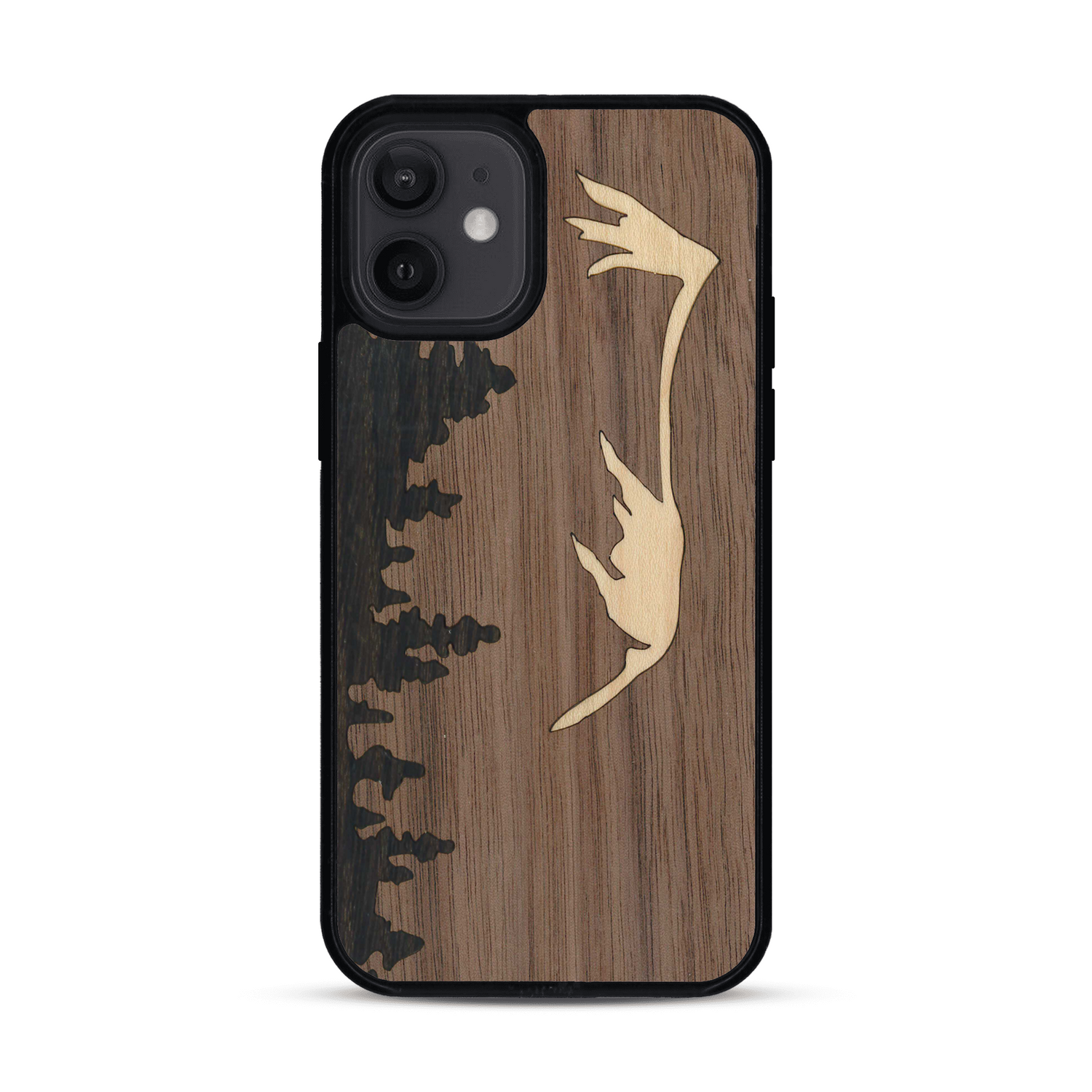Coque de protection en bois véritable fabriquée en France pour  sur le thème de la nature et de la montagne qui allie du chêne fumé, du noyer et du bambou représentant le mont mézenc