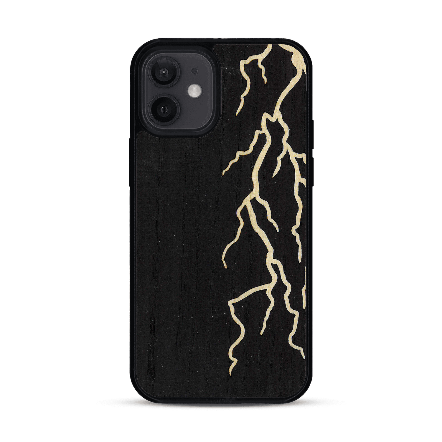Coque de protection en bois véritable fabriquée en France pour  alliant plusieurs essences de bois pour représenter un éclair divin