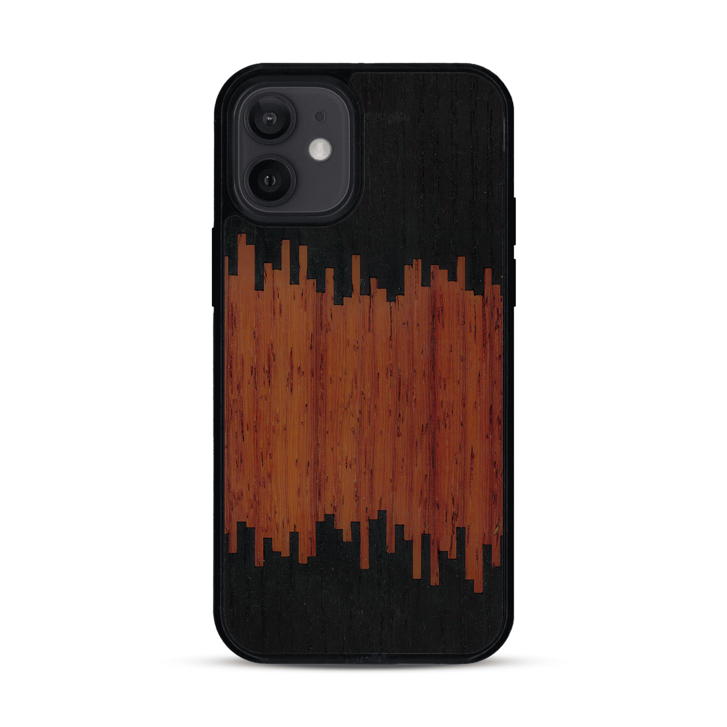 Coque de protection en bois véritable fabriquée en France pour  alliant plusieurs essences de bois pour représenter du magma en fusion