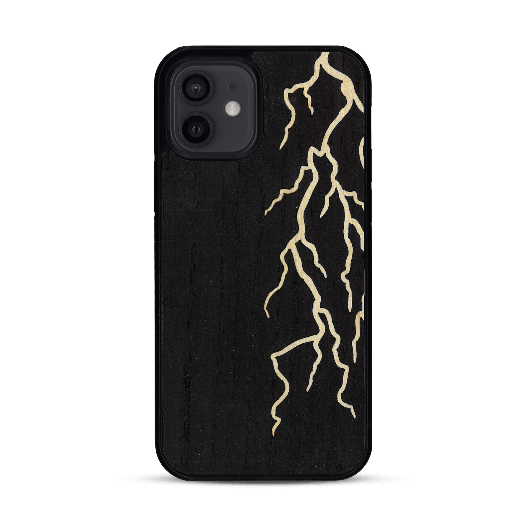 Coque de protection en bois véritable fabriquée en France pour  alliant plusieurs essences de bois pour représenter un éclair divin