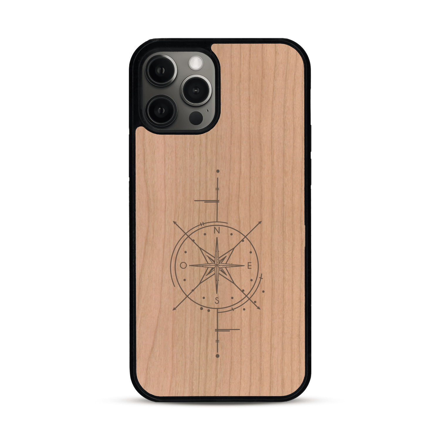 Coque de protection en bois véritable fabriquée en France pour  avec une gravure "rose des vents" sur le thème nautique et de l'océan qui s'inspire des boussoles de pirate