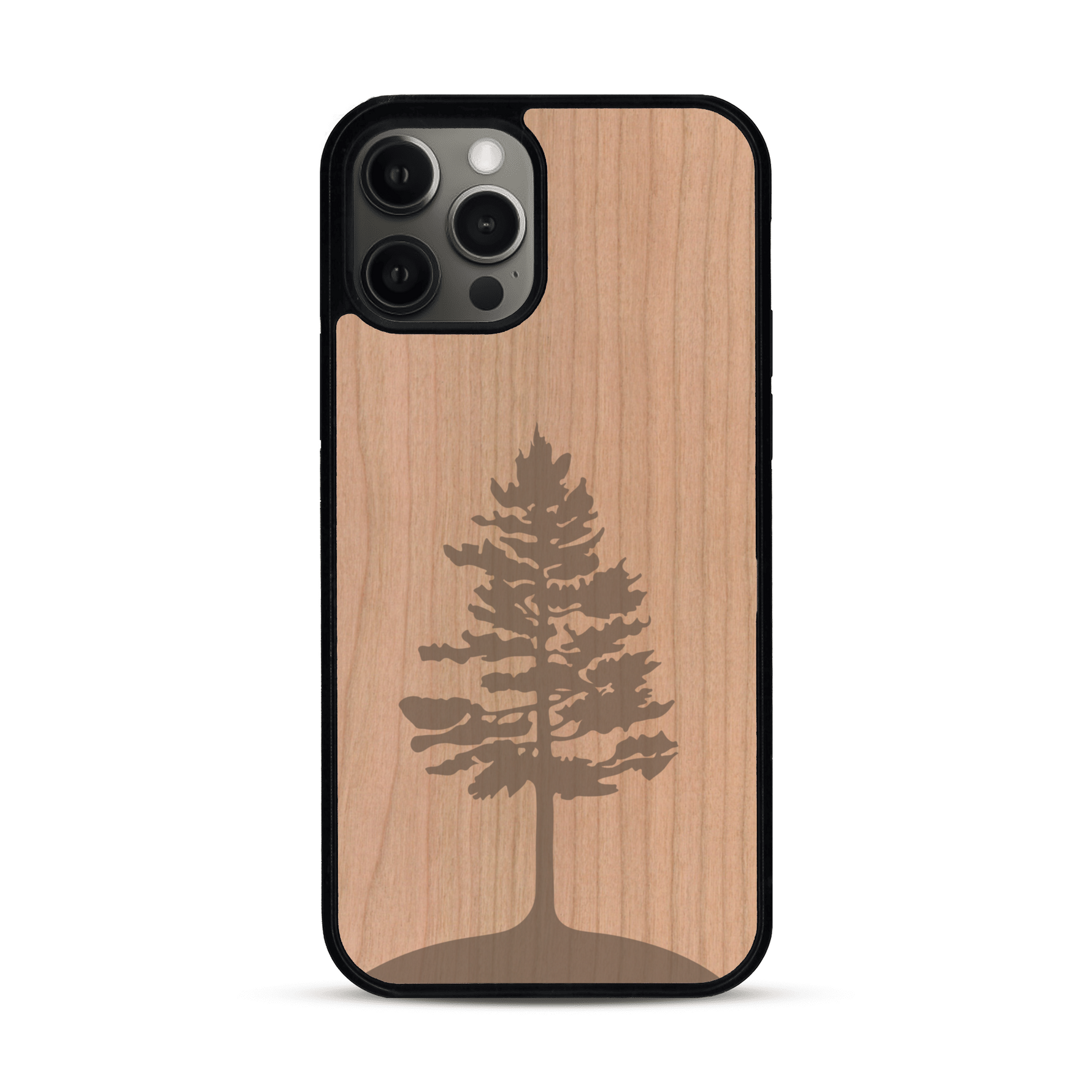 Coque de protection en bois véritable fabriquée en France pour  sur le thème de la nature, de la fôret et de l'écoresponsabilité avec une gravure représentant un arbre 