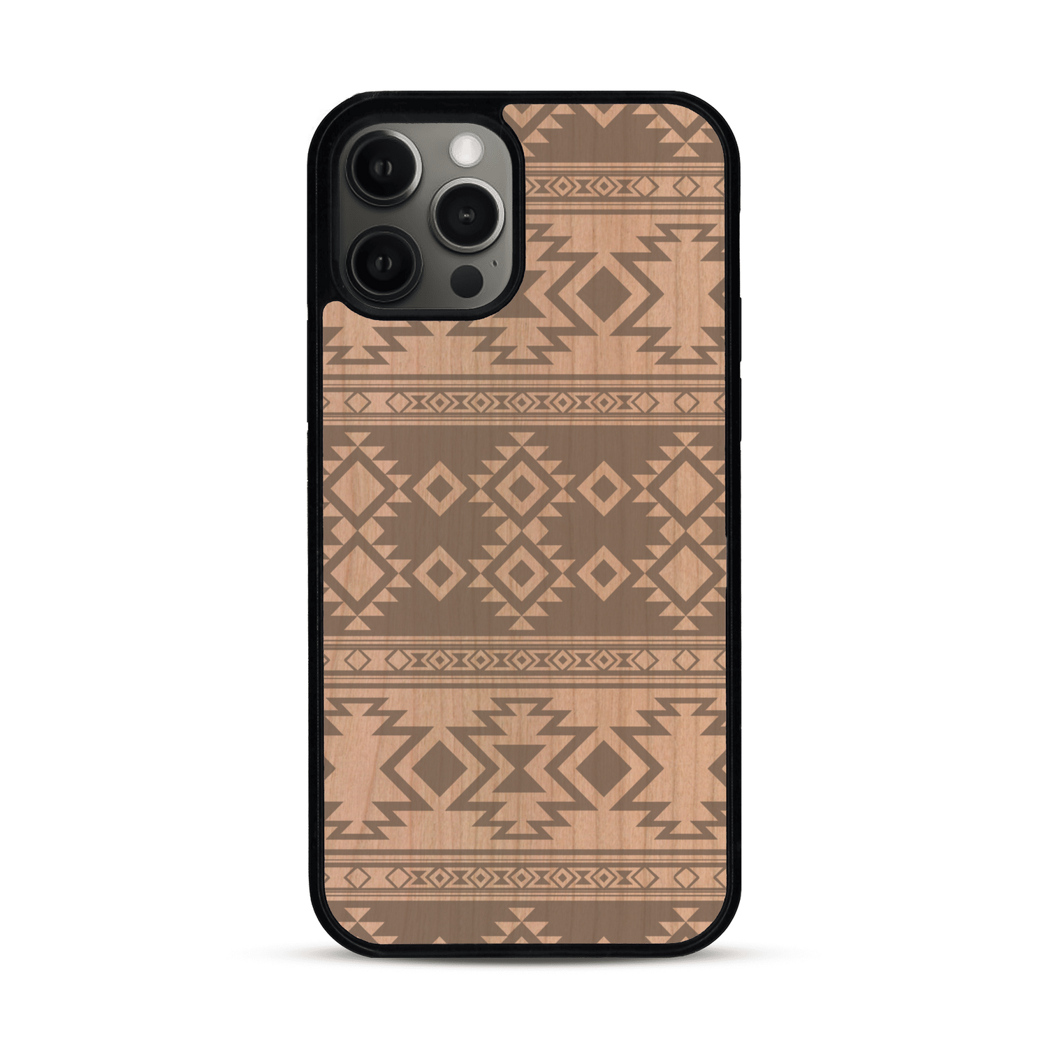 Coque de protection en bois véritable fabriquée en France pour  avec des motifs géométriques s'inspirant des temples aztèques, mayas et incas