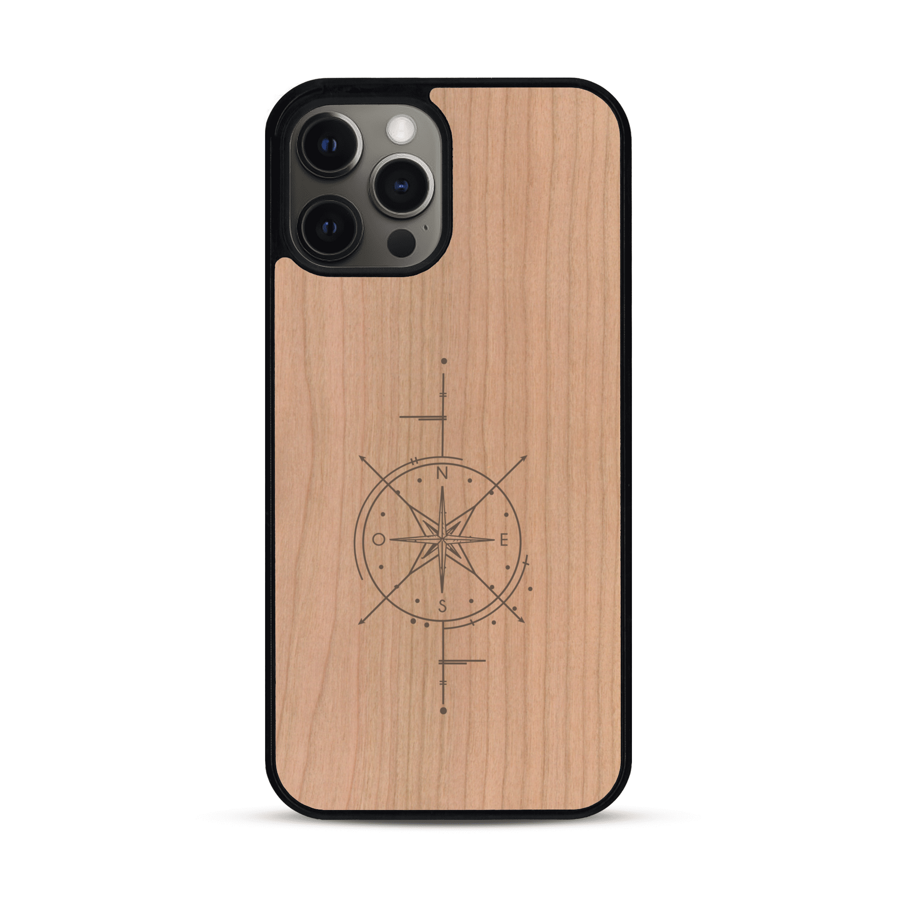 Coque de protection en bois véritable fabriquée en France pour  avec une gravure "rose des vents" sur le thème nautique et de l'océan qui s'inspire des boussoles de pirate