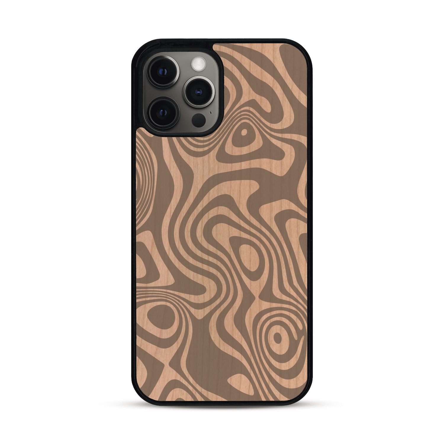 Coque de protection en bois véritable fabriquée en France pour  avec un motif abstrait représentant les mouvements de l'eau