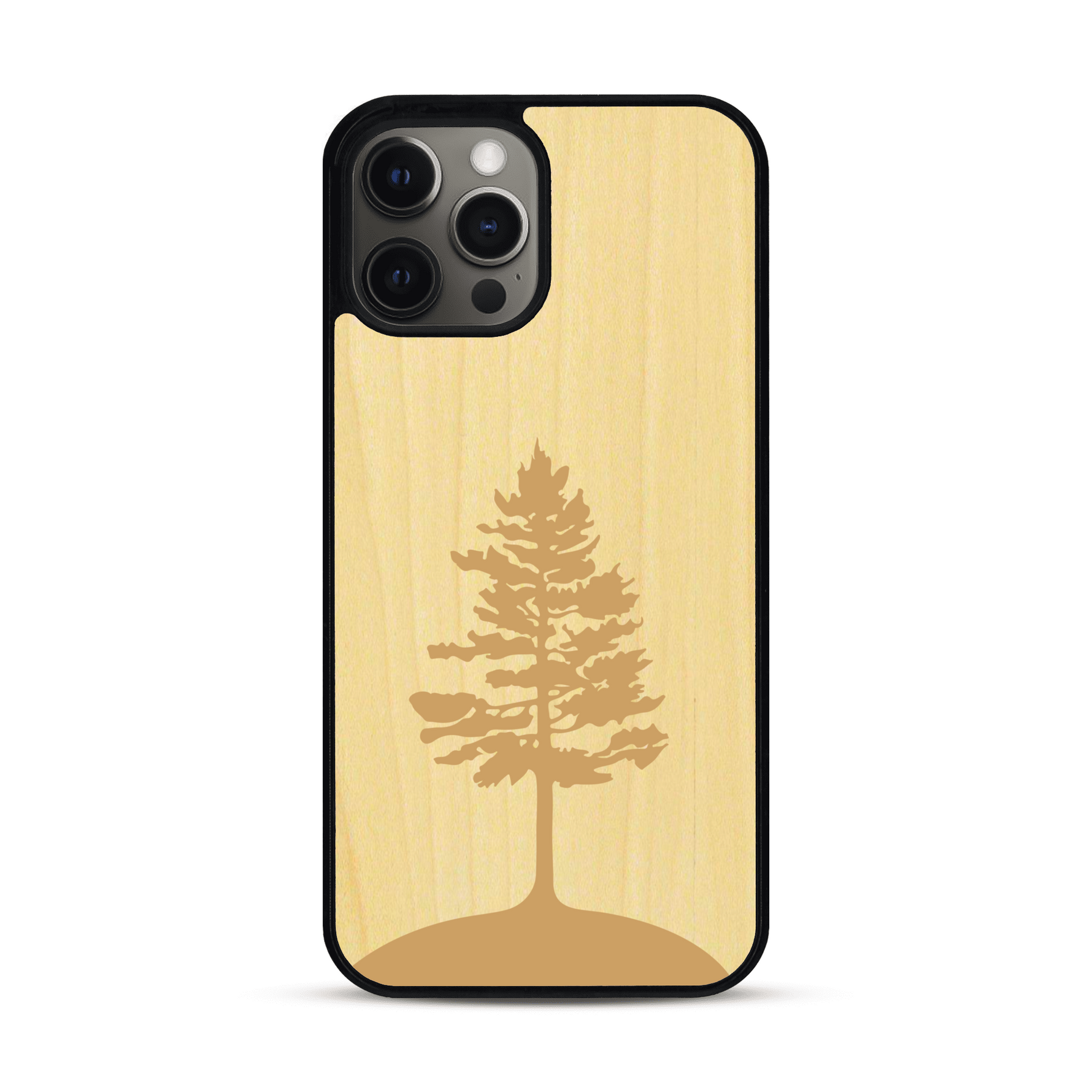 Coque de protection en bois véritable fabriquée en France pour  sur le thème de la nature, de la fôret et de l'écoresponsabilité avec une gravure représentant un arbre 
