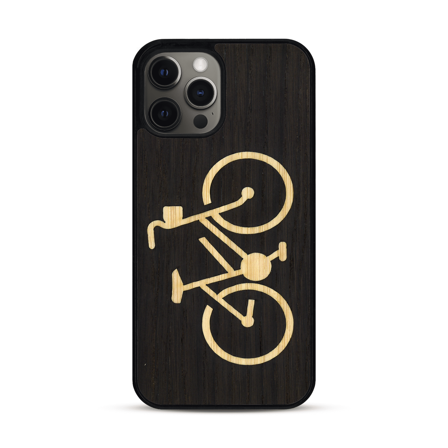 Coque de protection en bois véritable fabriquée en France pour  sur le theme du vélo et de l'outdoor qui allie du bambou et du chêne fumé représentant un vélo